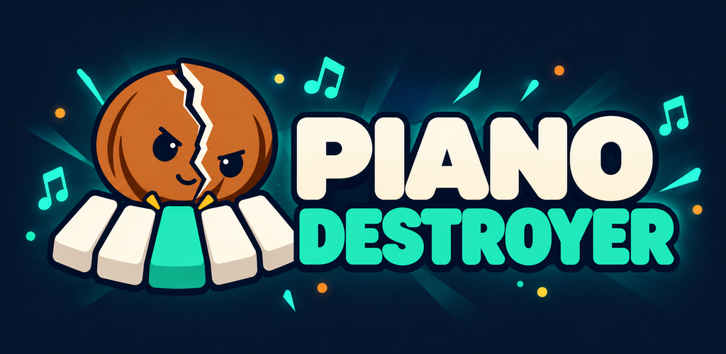 Piano Destroyer game logo with Coconut and piano keys